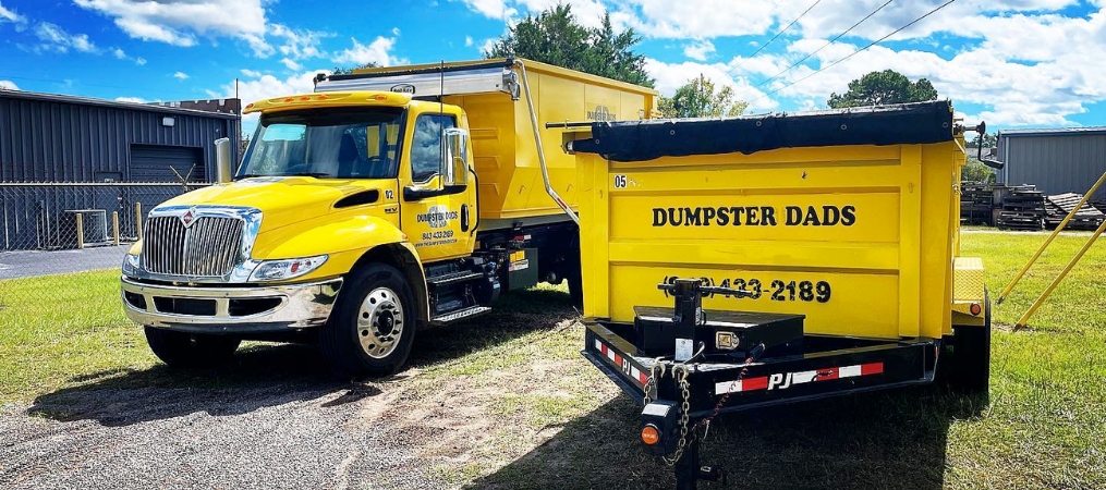 Placing driveway friendly dump trailer for residential cleanup project